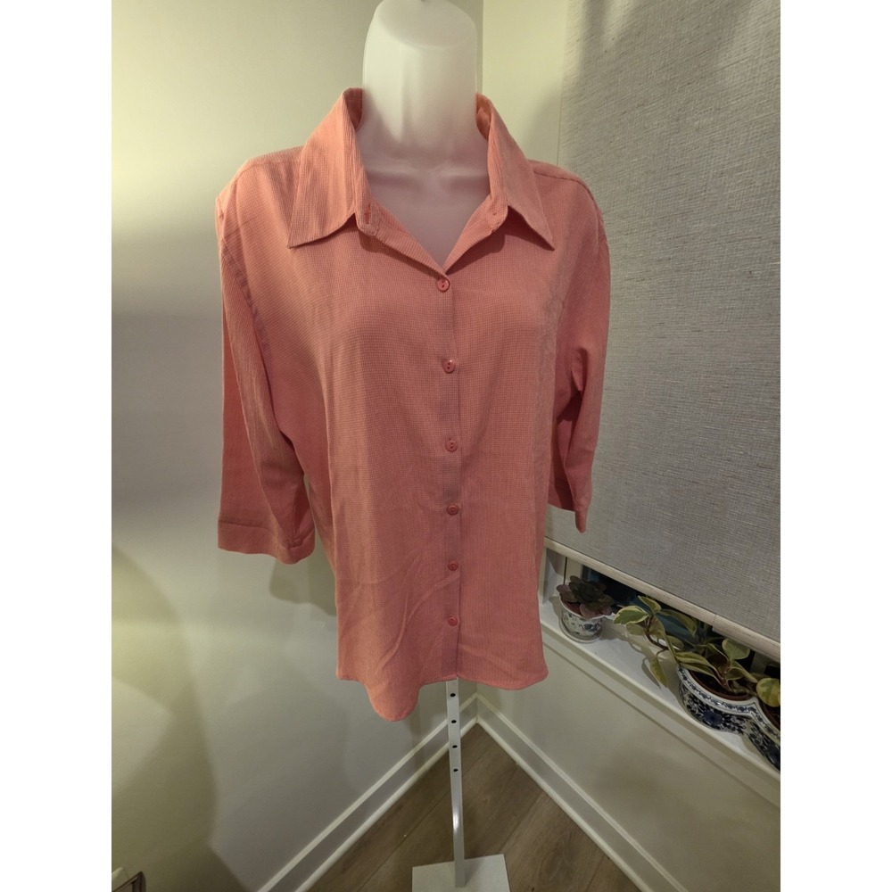 Christopher & Banks Women's Light Red Blouse Size L With Small Check Preppy